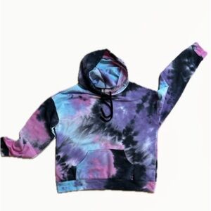 Brushed 🖤 Pullover Hoodie Tie-Dye Hooded Sweatshirt Black Purple Blue Size M